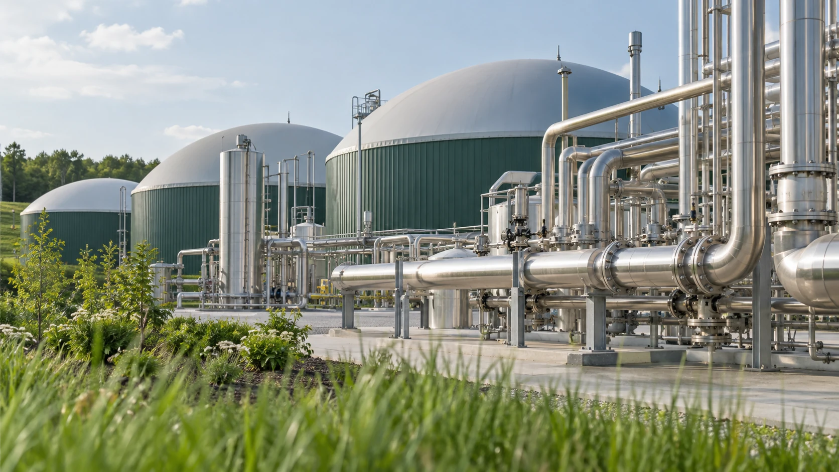 Industrial energy infrastructure with tanks and pipework